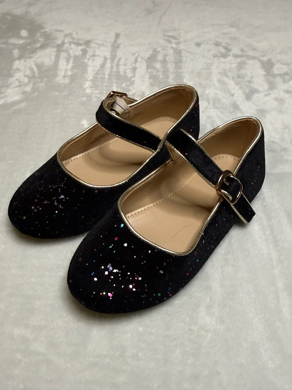 Crewcuts Velvet Strap Ballet Flats Black w Sparkles Toddler Girl’s Sz 10